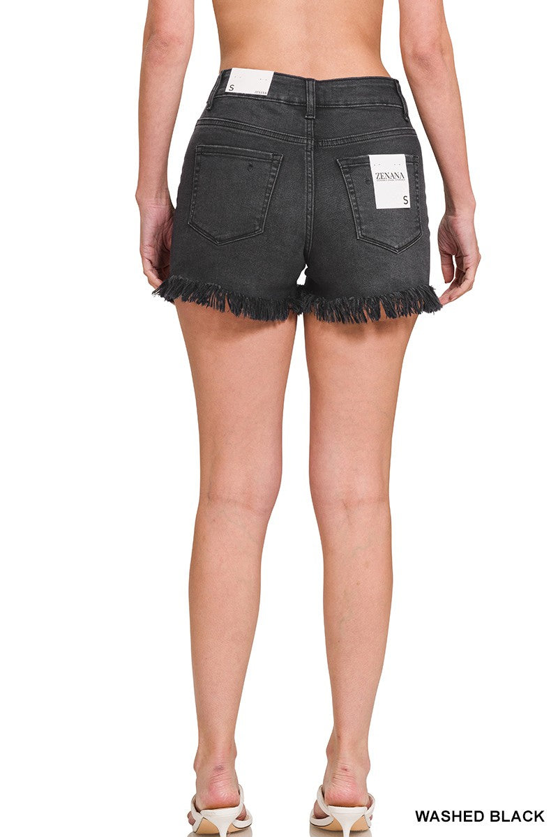 Dax ~ Black Stretch Frayed Shorts - Regular and Curvy Sizes