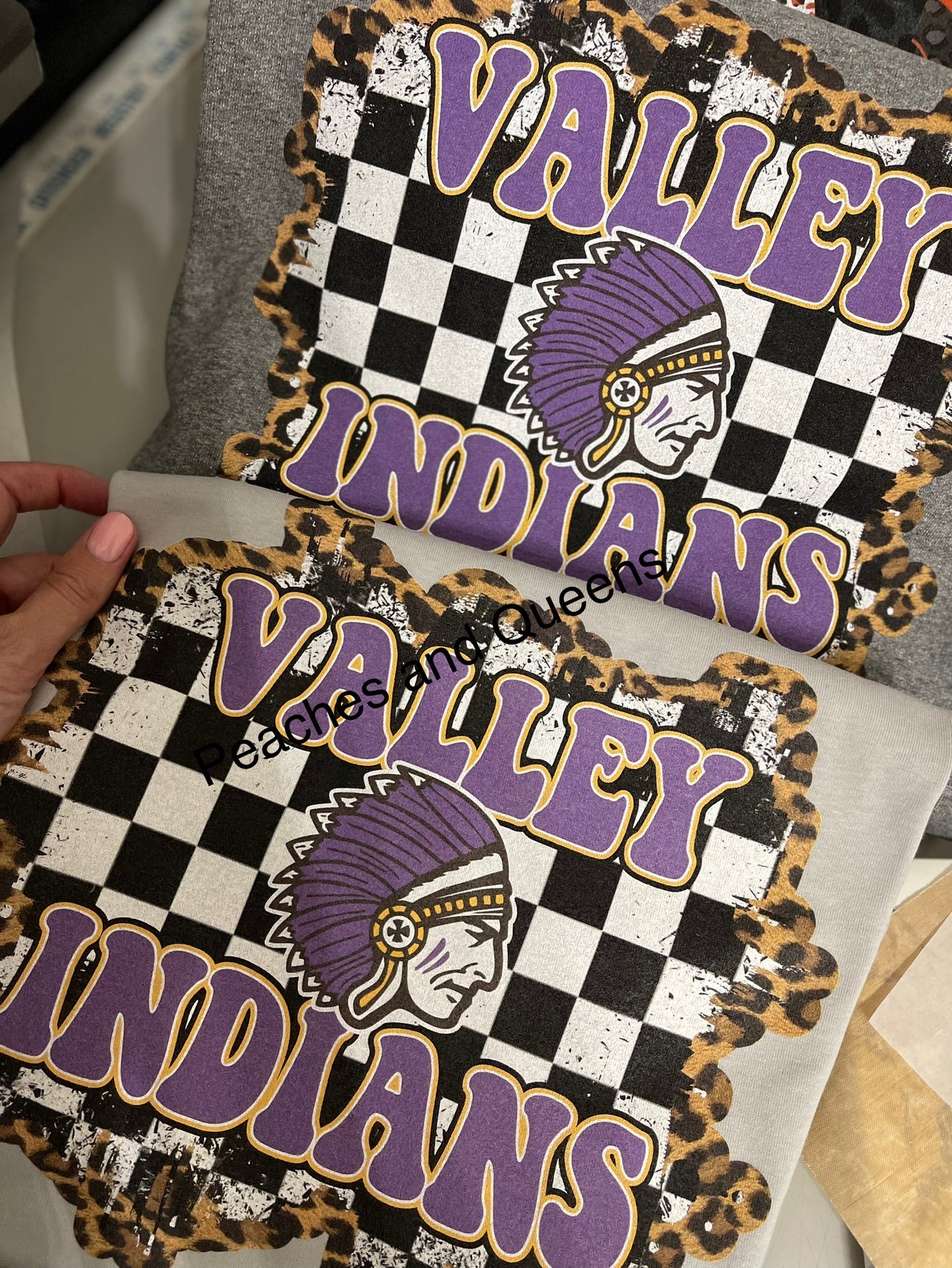 Custom School Spirit tee ~ Checkered and Leopard Print Design