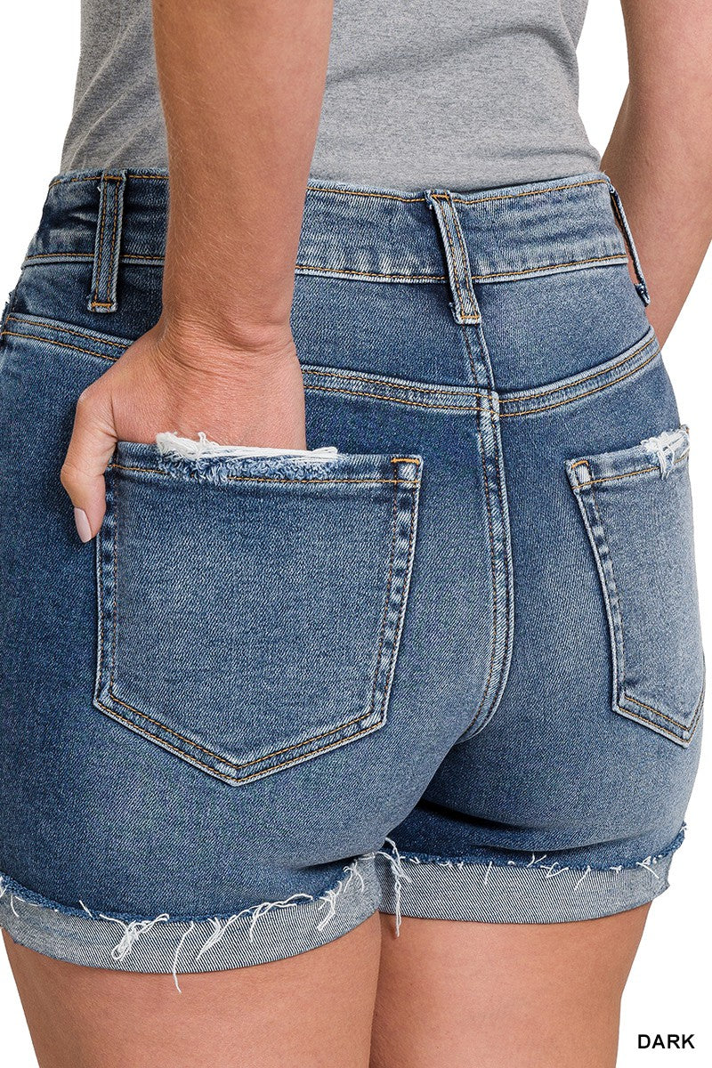 Dylan ~ Regular and Curvy Distressed Cuffed Raw Hem Denim Shorts