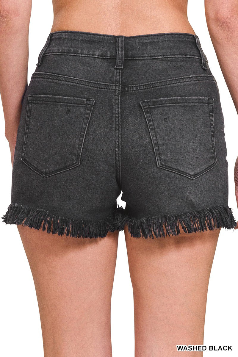 Dax ~ Black Stretch Frayed Shorts - Regular and Curvy Sizes