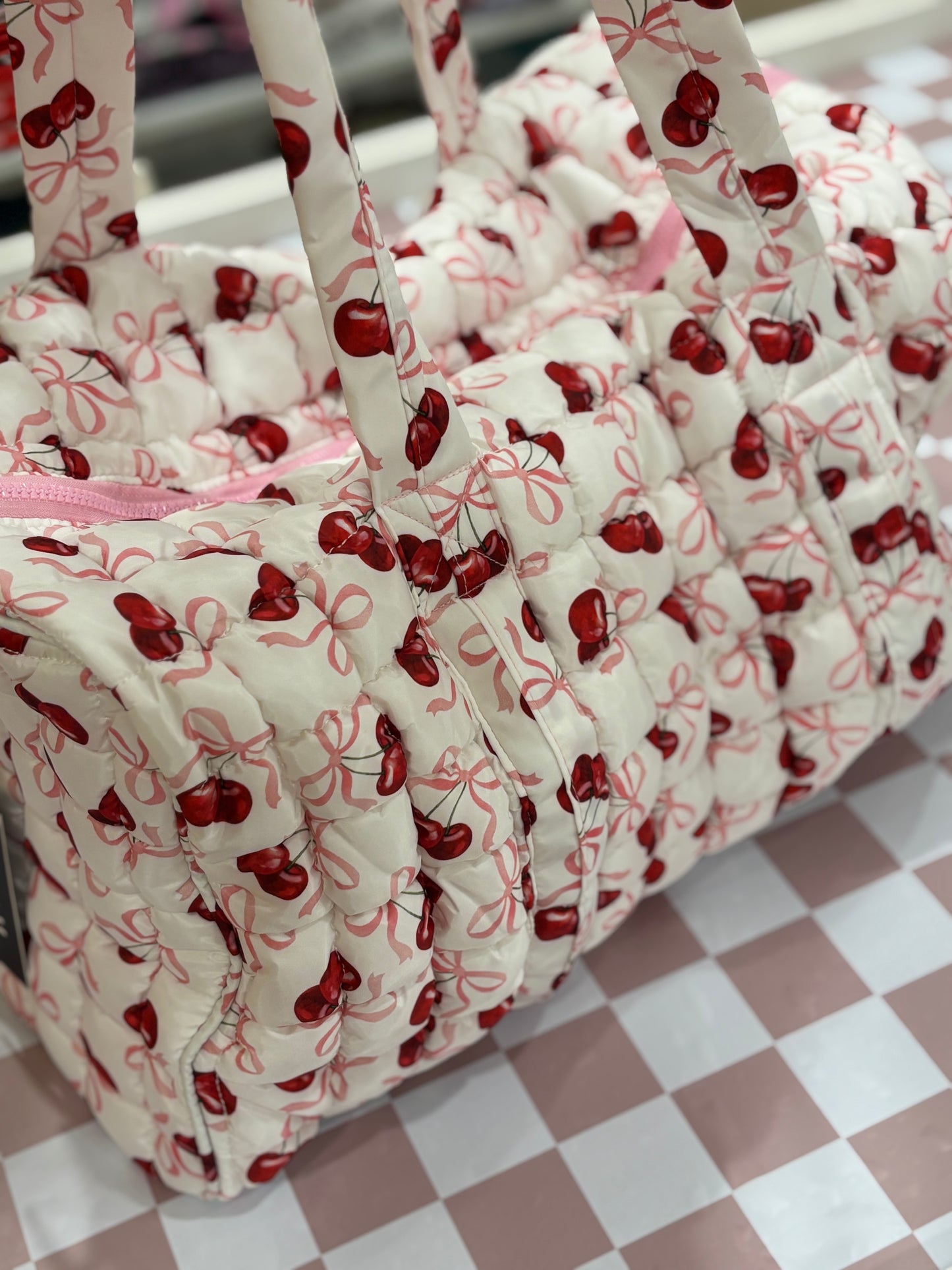 Cherry Quilted Duffle Bag