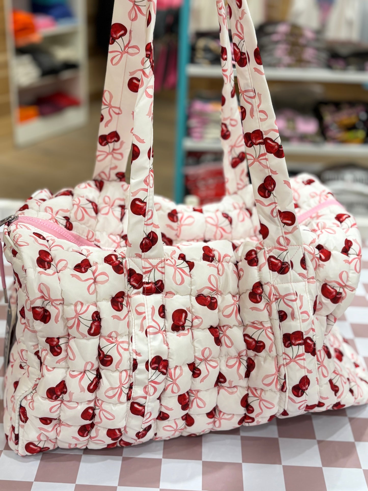 Cherry Quilted Duffle Bag