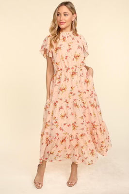 Sweet and Southern ~ Peach Floral Ruffle Dress