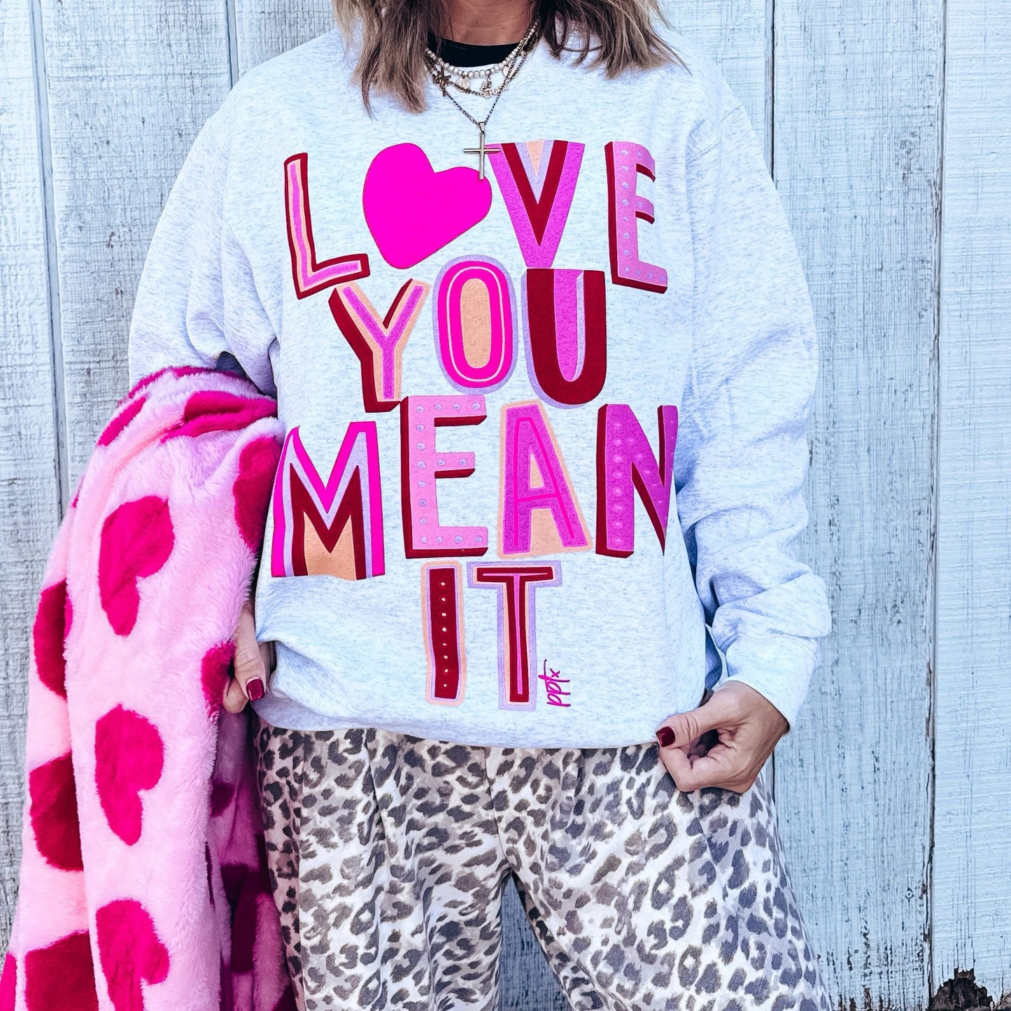 Love You, Mean It ~ Gray Crewneck Sweatshirt