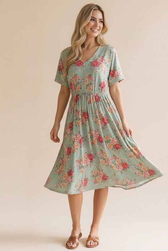 Tinsley ~ Sage Green Floral Midi Dress
