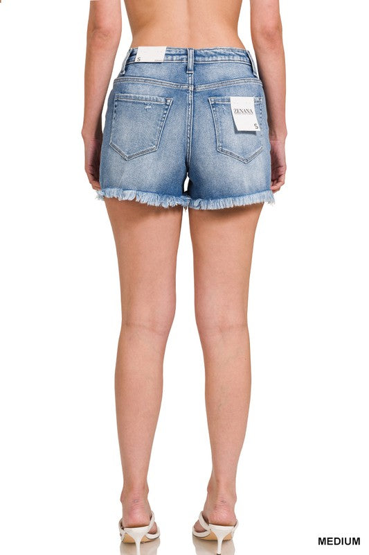 Common Ground - Mid-Rise Frayed Denim Shorts