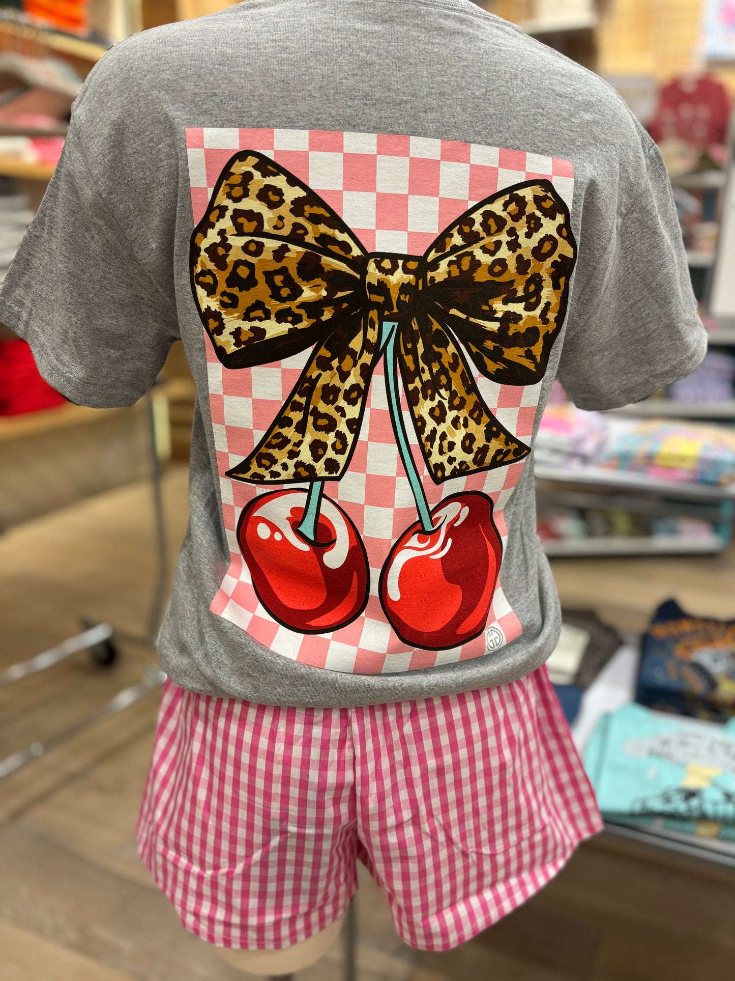 Cherry Tee With Leopard Bow - Girlie Girl Brand
