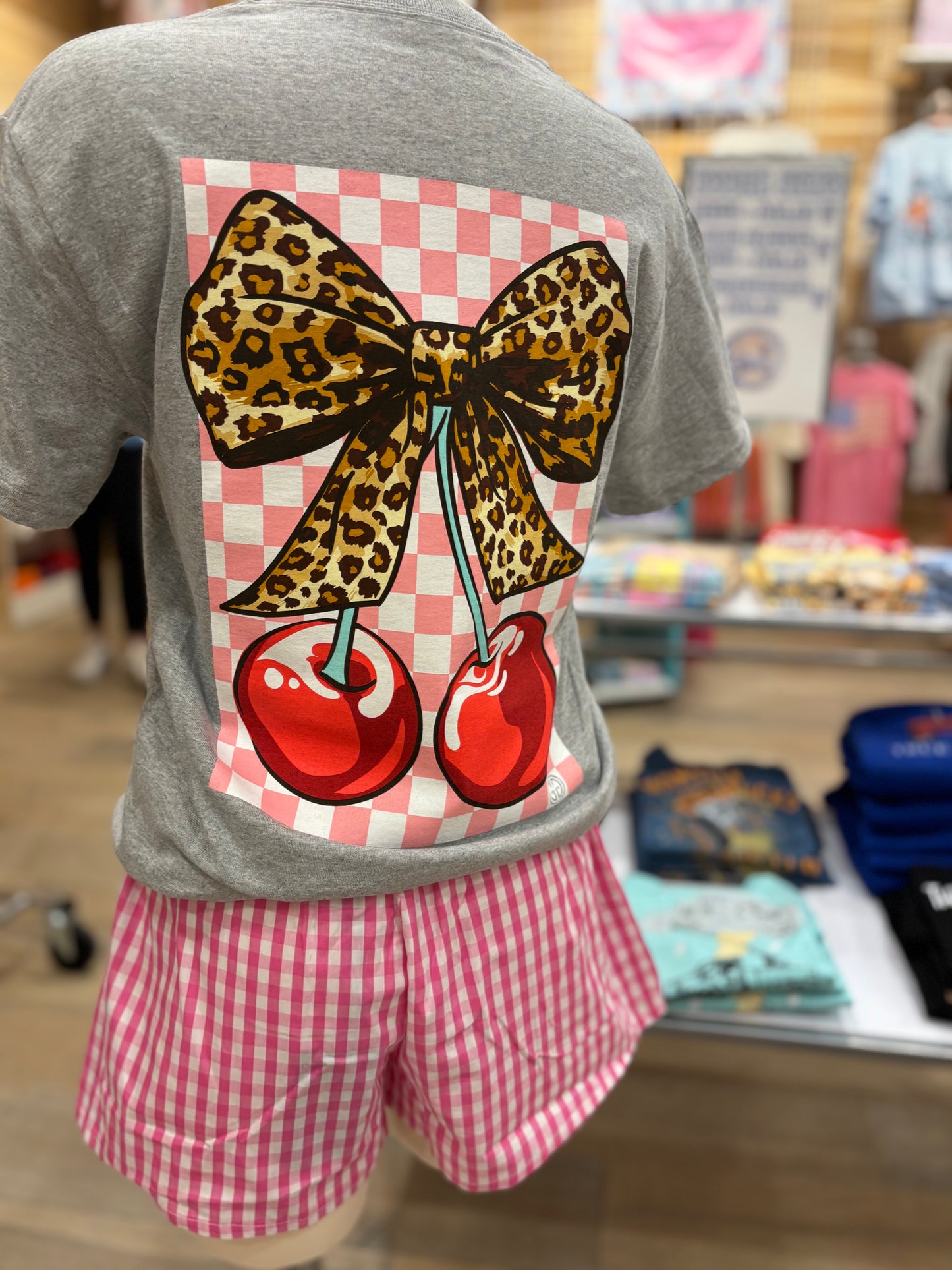 Cherry Tee With Leopard Bow - Girlie Girl Brand