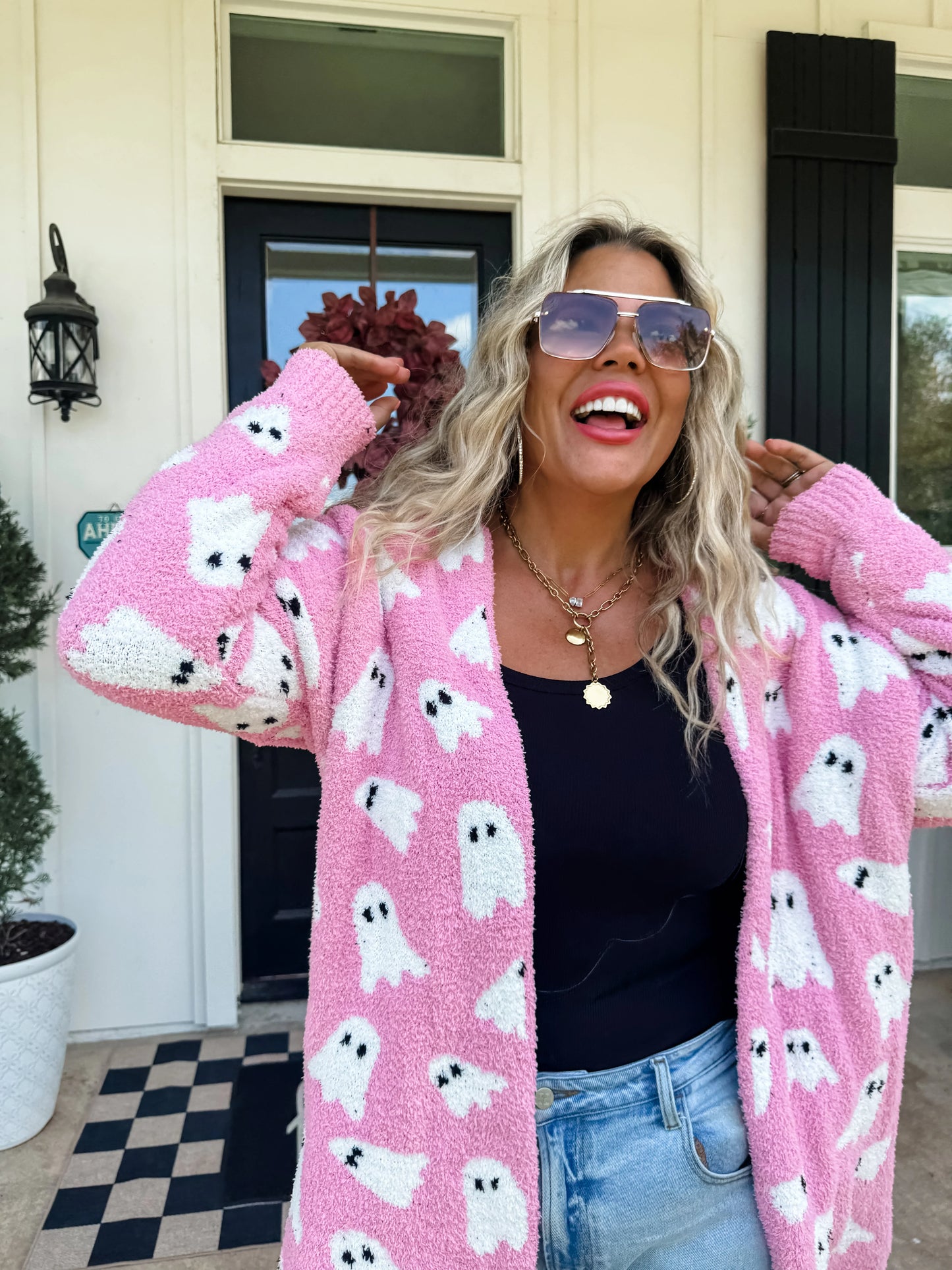 Ghost Cardigan ~ Pink and Black