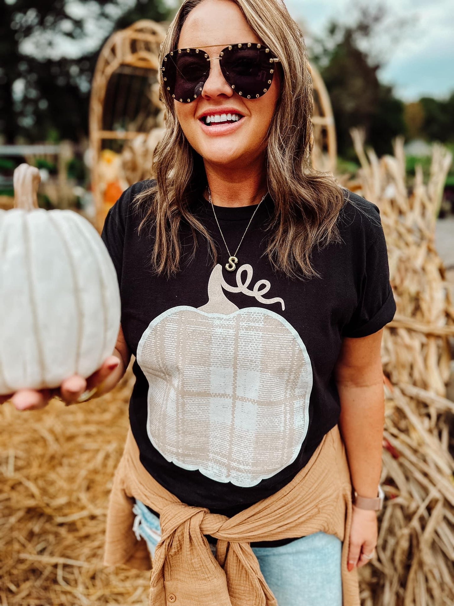 Basic Beige ~ Plaid Pumpkin Tee