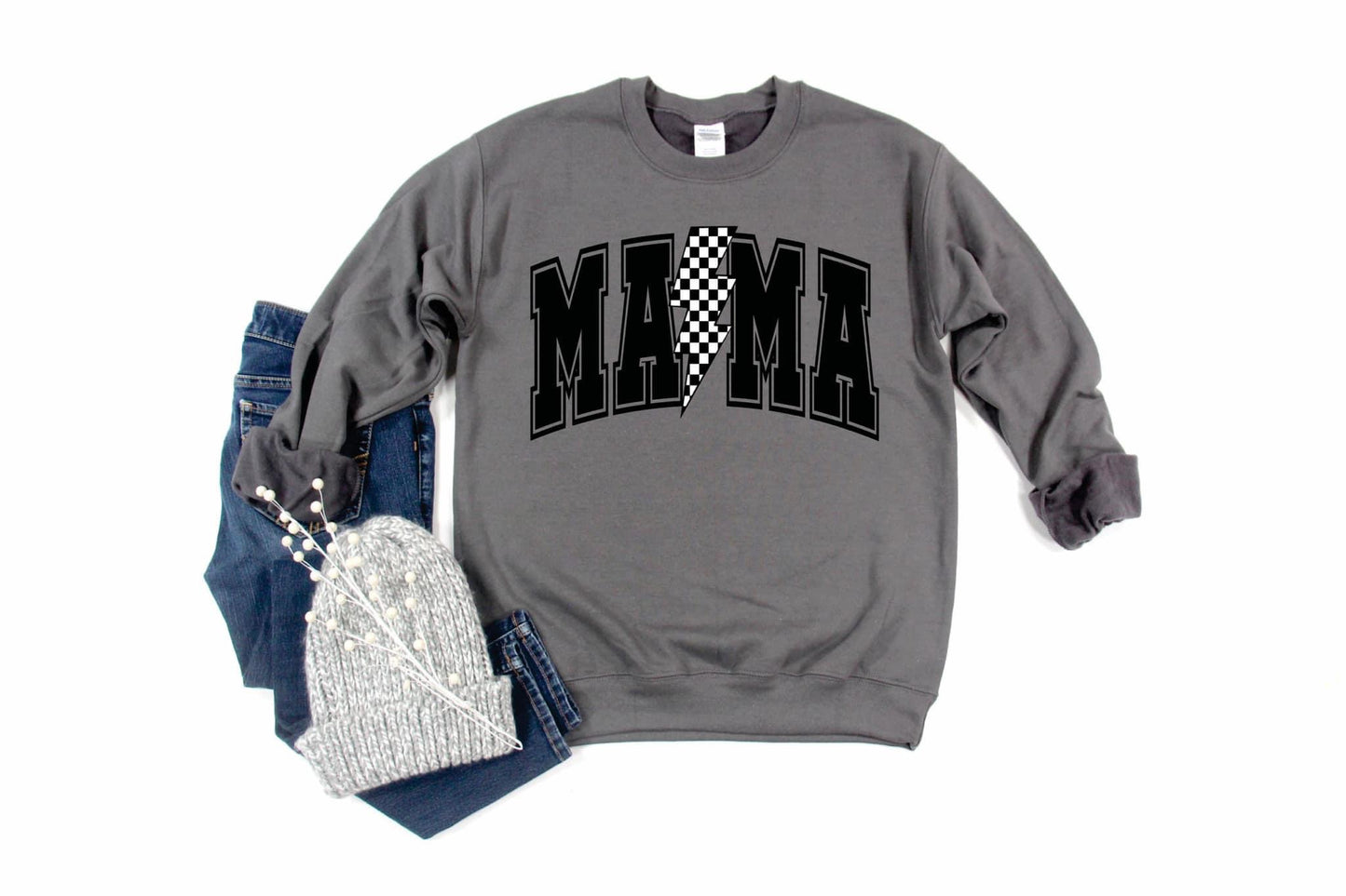 Mama Checkered Lightning Bolt Sweatshirt