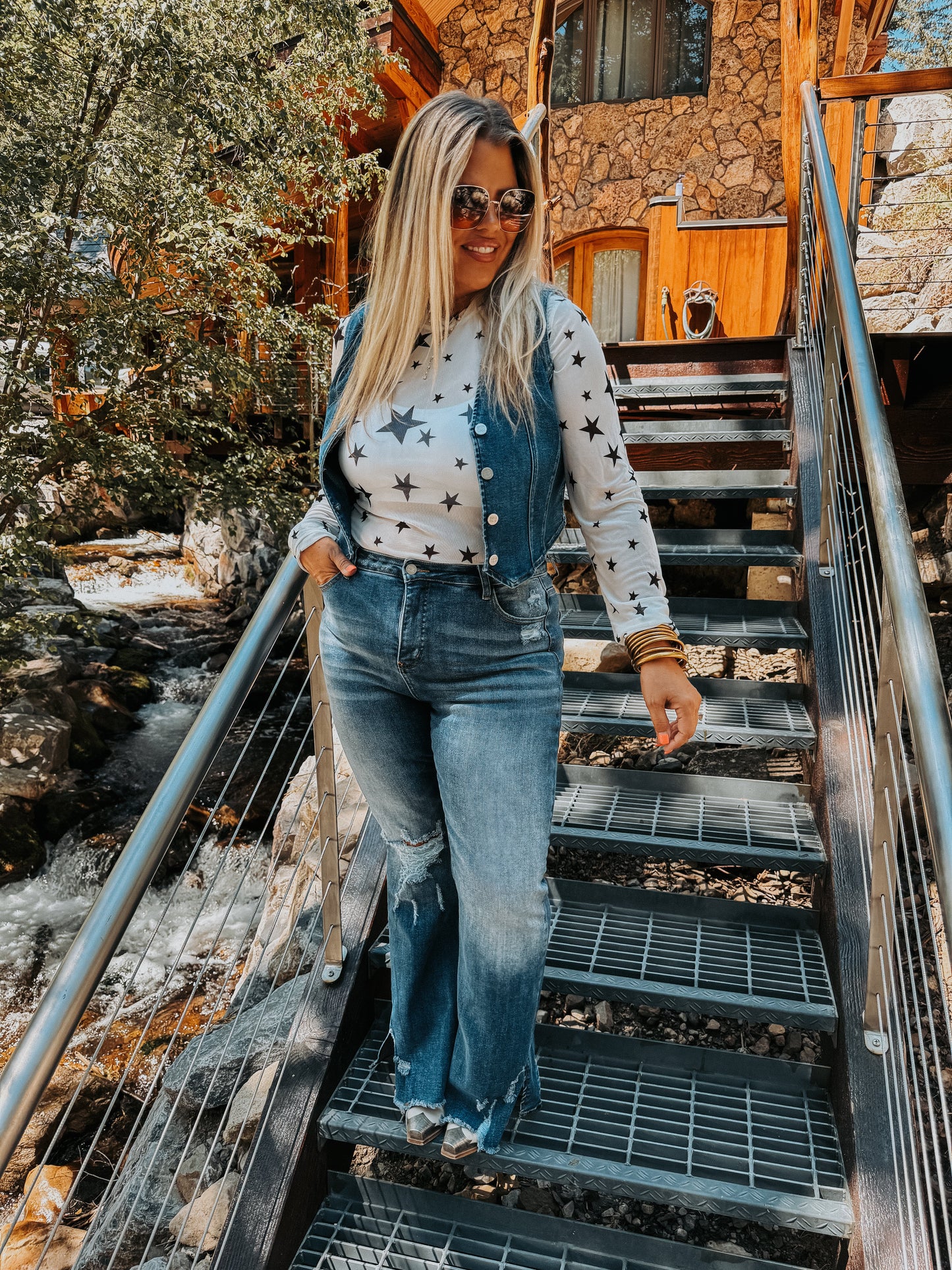 Star Pattern Mesh Top