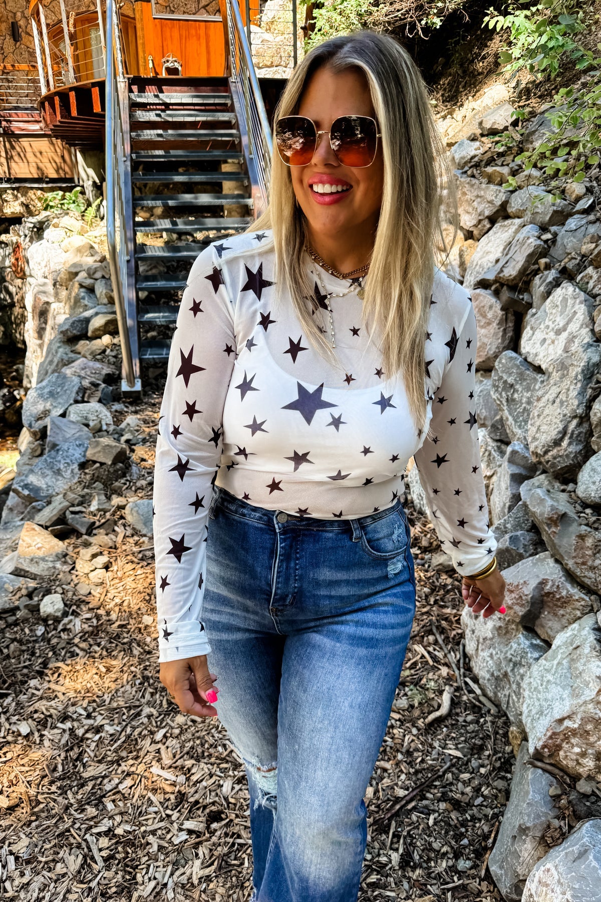 Star Pattern Mesh Top