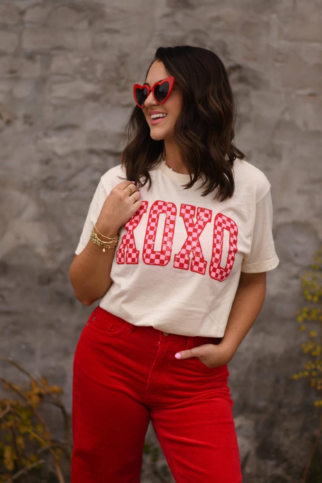 XOXO ~ Checkered Graphic Tee