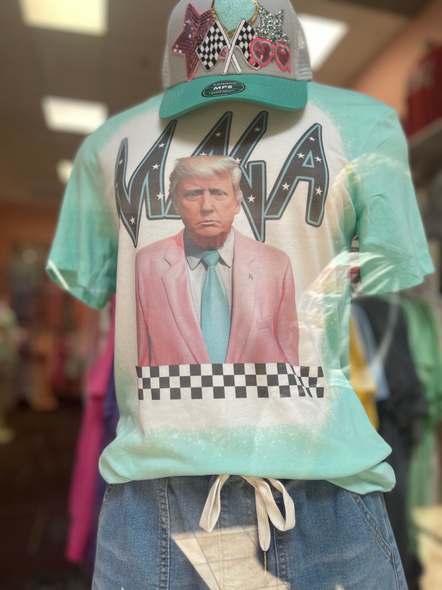 MAGA ~ Trump Mint Green Bleached Tee