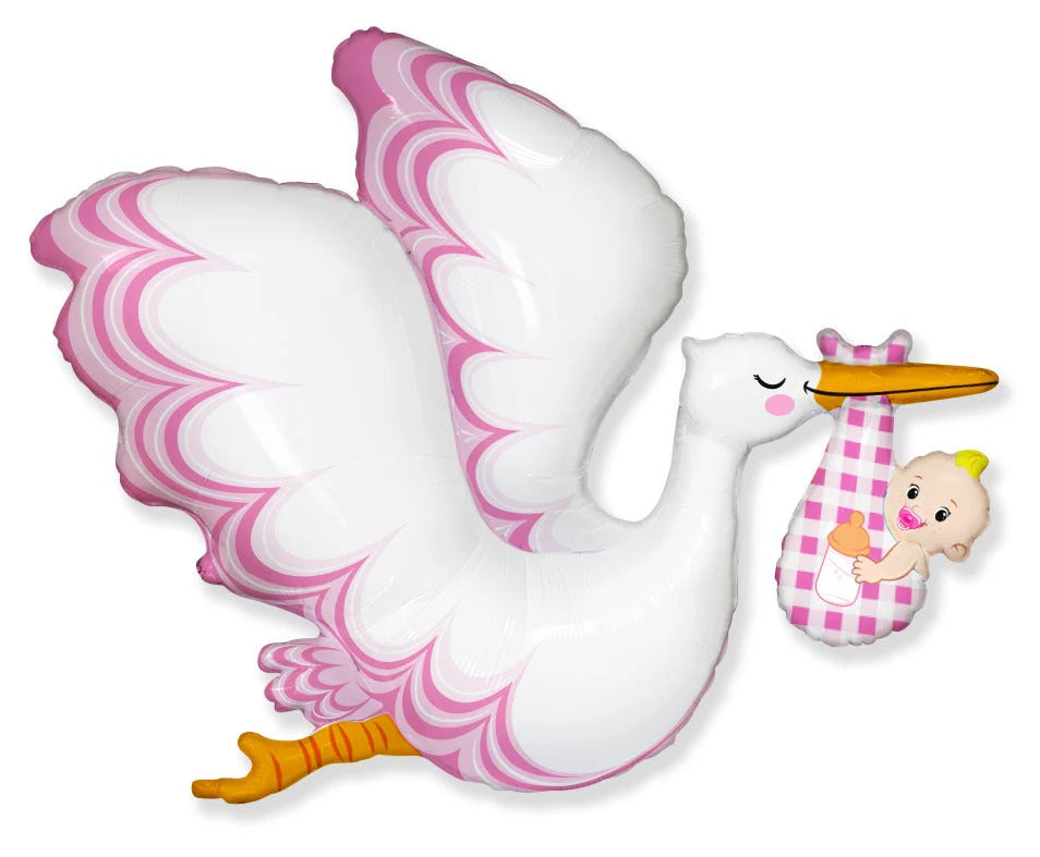 Stork Baby Girl Large Mylar Balloon