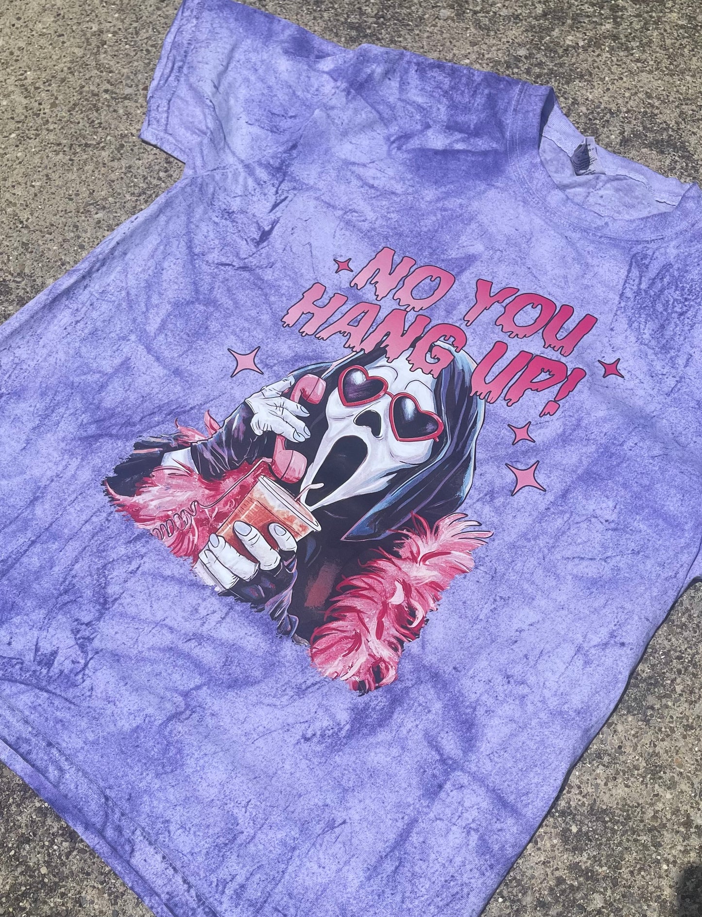 No You Hang Up ~ Amethyst Acid Wash Tee