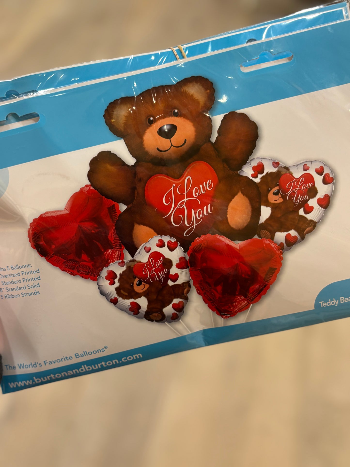 I Love You Teddy Bear Bouquet Set of Mylar Balloons