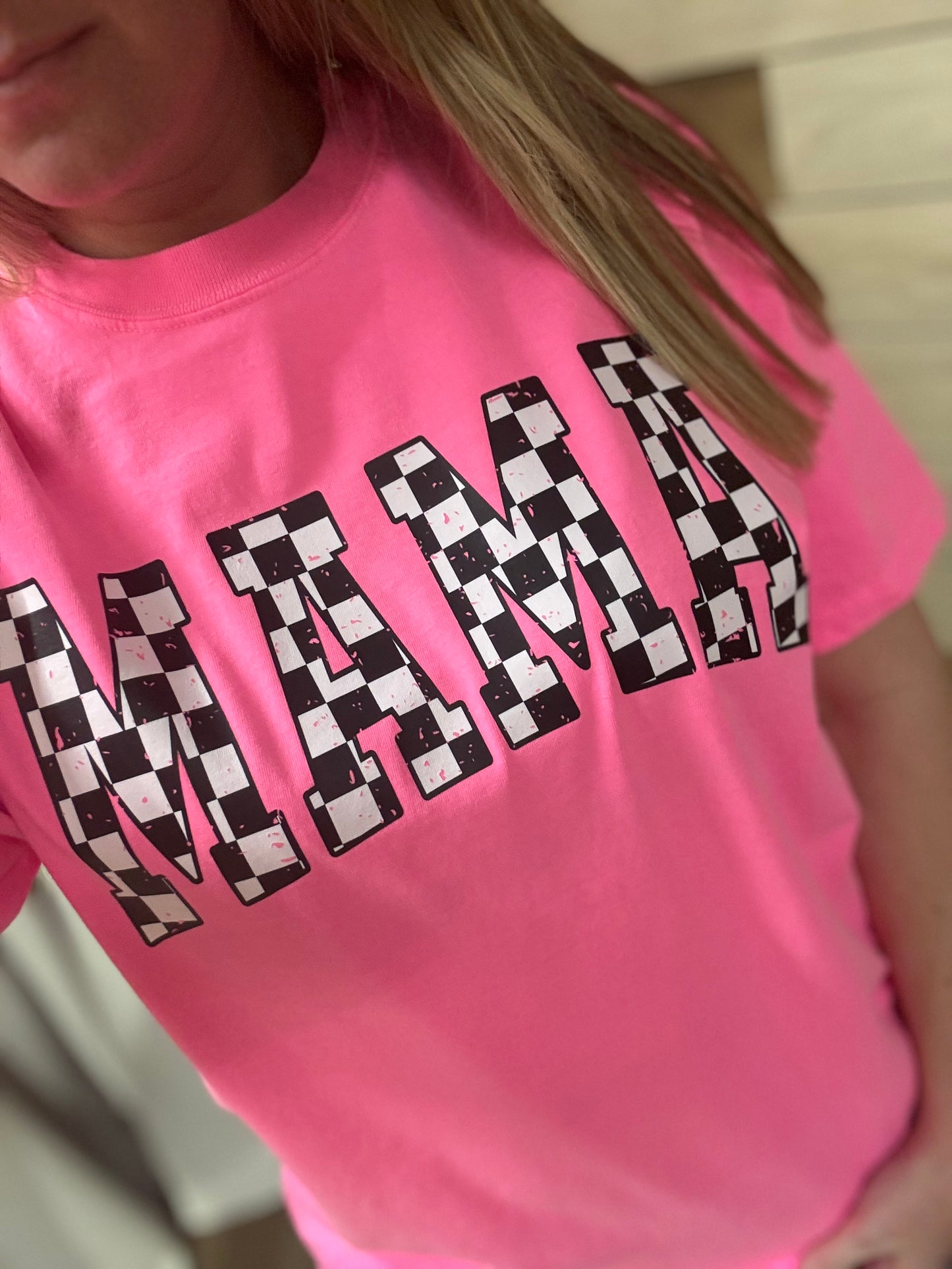 Neon Checkered Mama Comfort Colors Tee