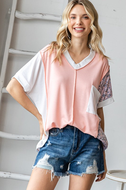 Darling Days ~ Floral Color Block Top