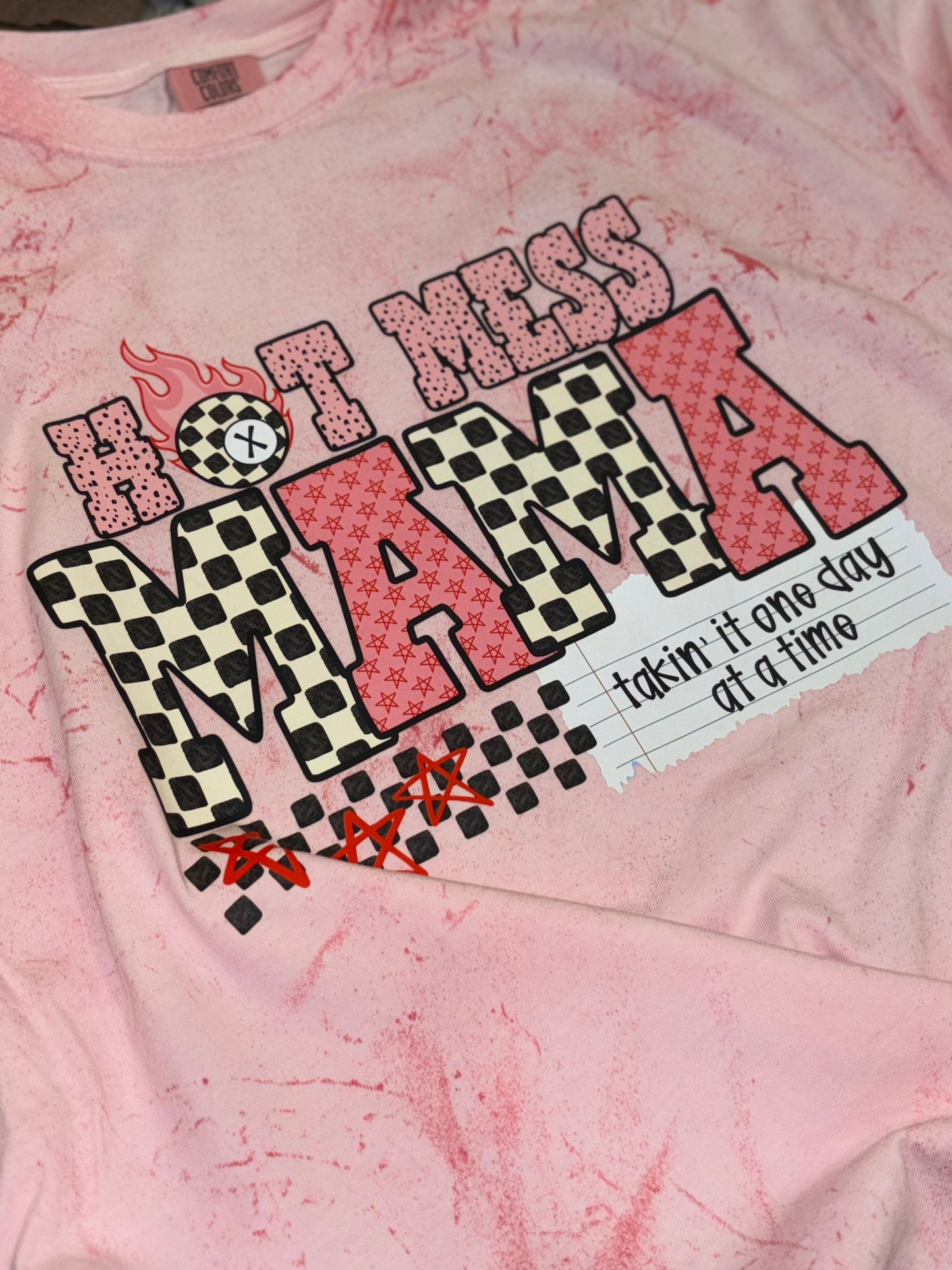 Hot Mess Mama ~ Acid Wash Graphic Tee