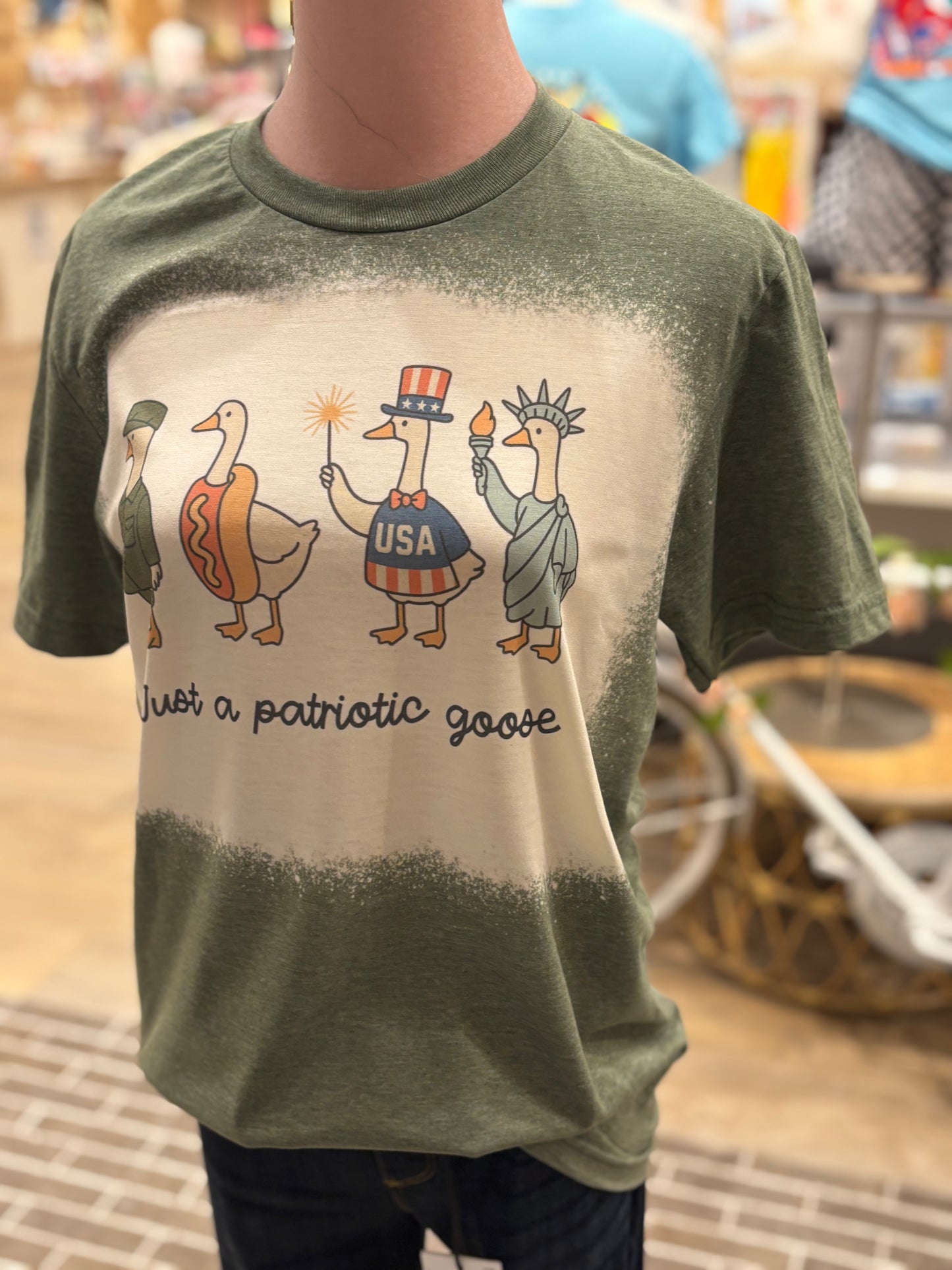 Just A Patriotic Goose ~ Bleached Graphic Tee
