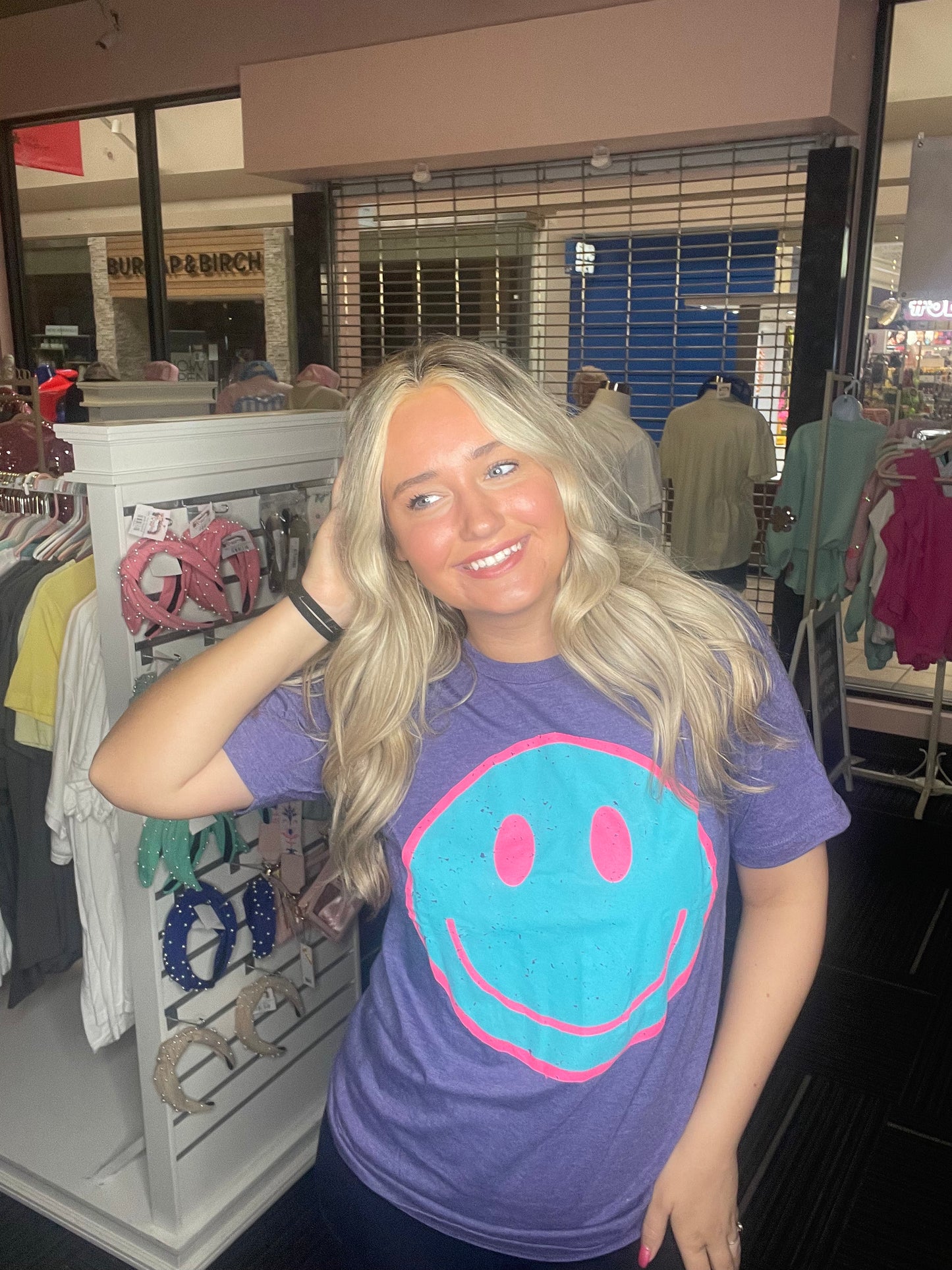 Smiley Face ~ Purple and Teal Graphic Tee