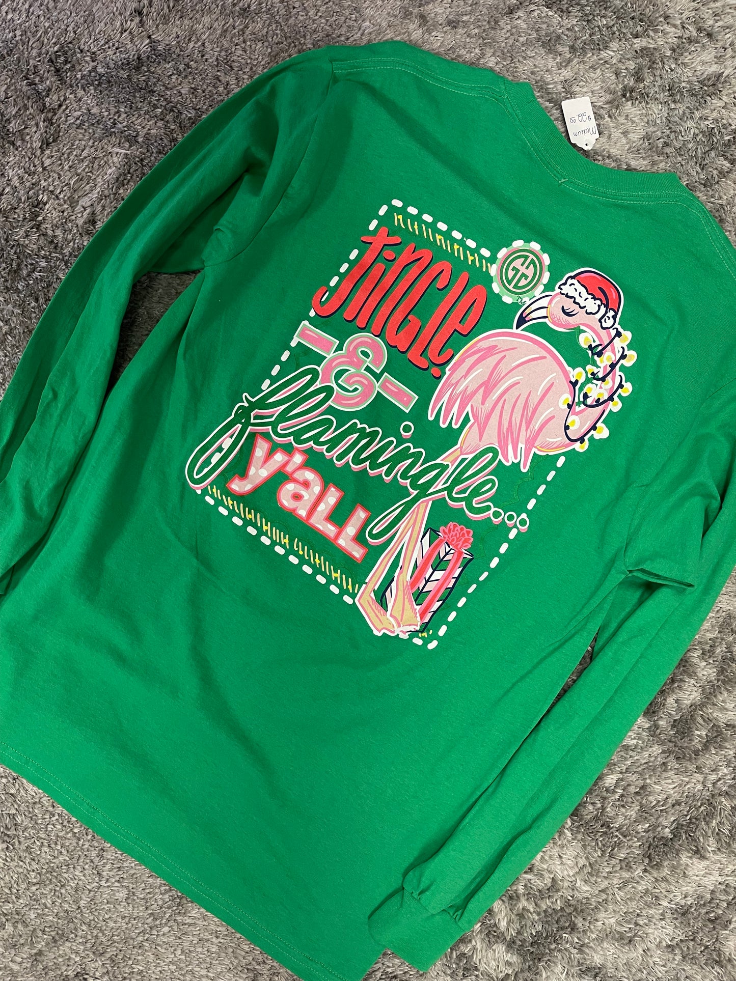 Jingle & Flamingle Y'all ~ Girlie Girl Long Sleeve Tee