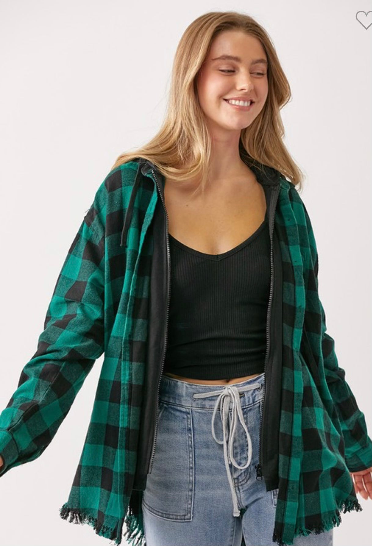 Anna ~ Buffalo Plaid Zip up Flannel W/ Hood