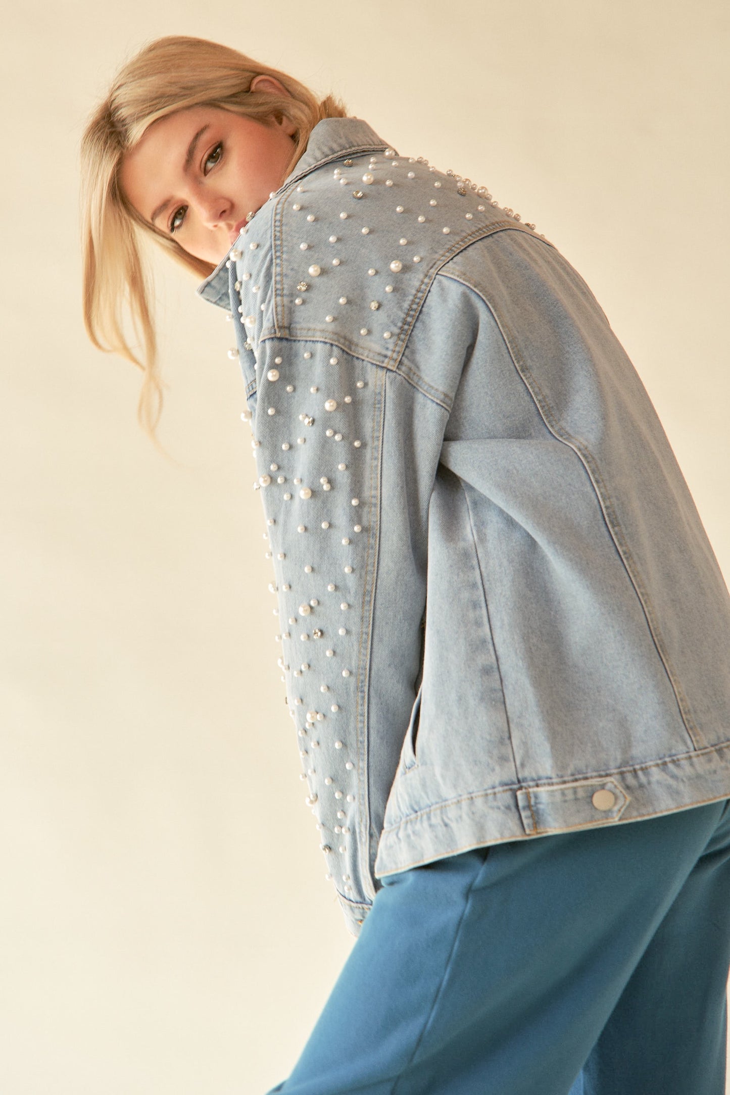 Pearl Rhinestone Denim Jacket