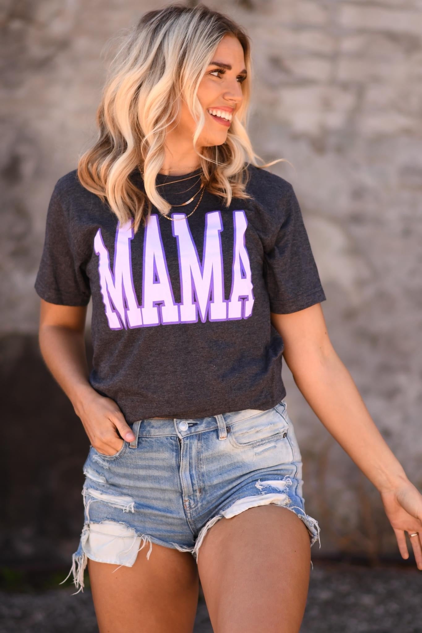 Mama ~ Dark Gray and Purple tee