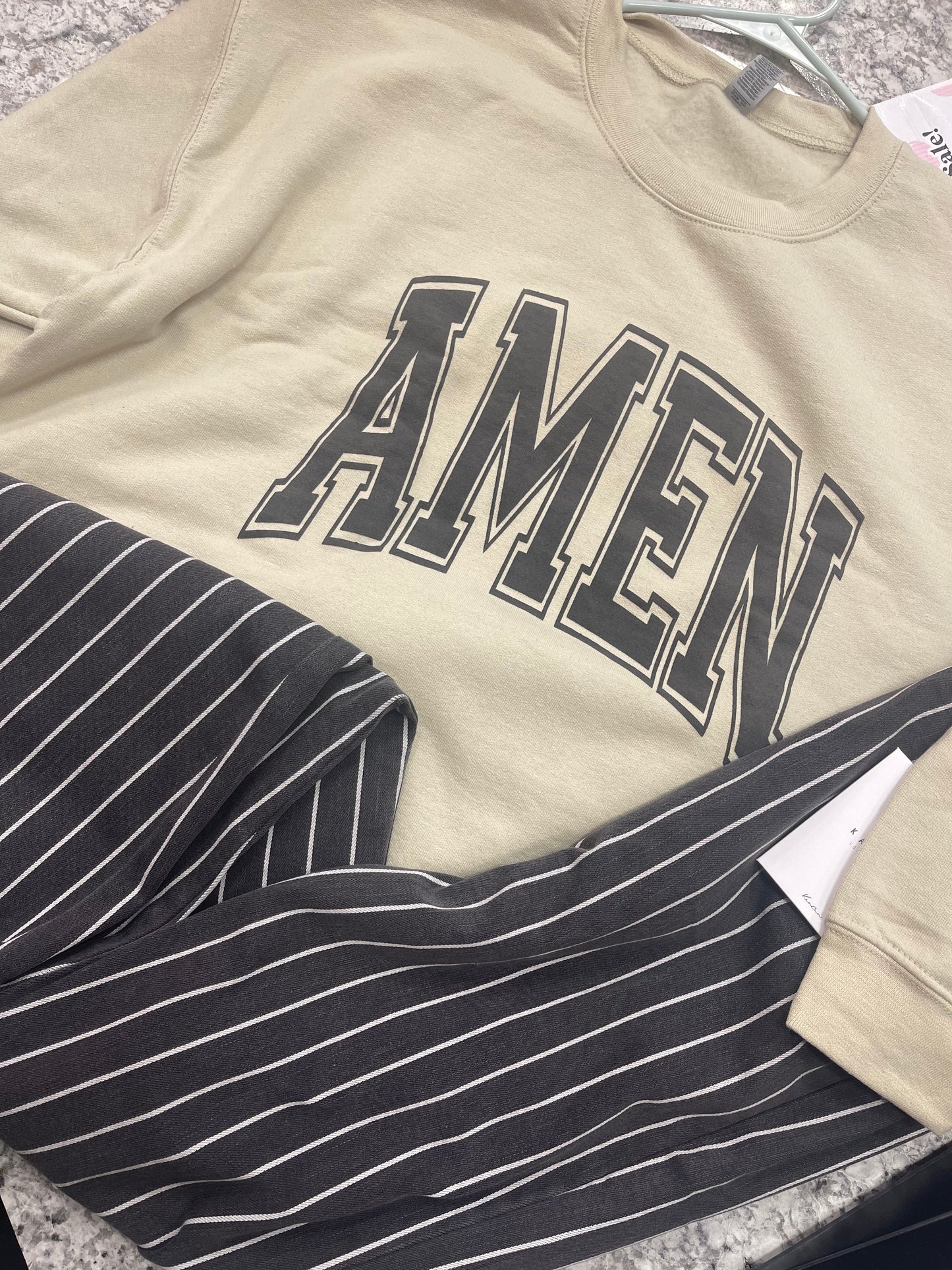 Amen ~ Sand and Charcoal Screen Printed Sweatshirt