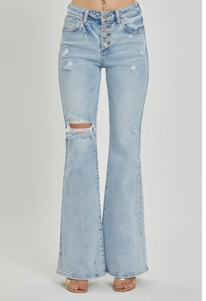 Sydney ~ Mid Rise Button Down Flare Jeans