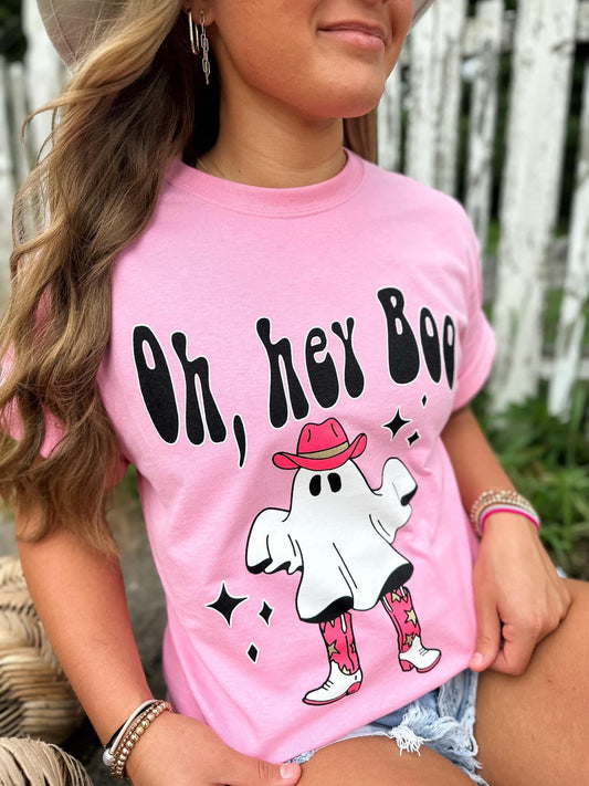 Oh, Hey Boo ~ Pink Western Ghost Tee