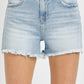 Victoria ~ High Rise Frayed Hem Denim Shorts