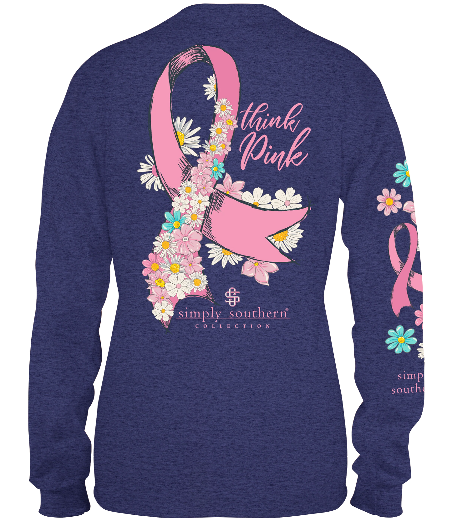 Think Pink ~ Breast Cancer Awareness Simply Southern Long Sleeve Tee