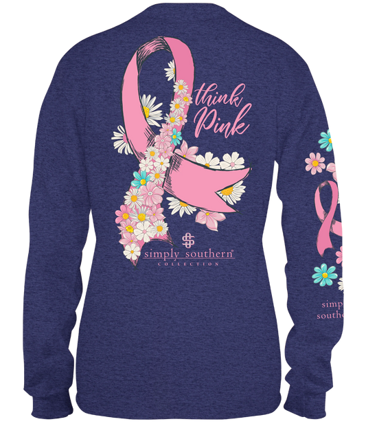 Think Pink ~ Breast Cancer Awareness Simply Southern Long Sleeve Tee