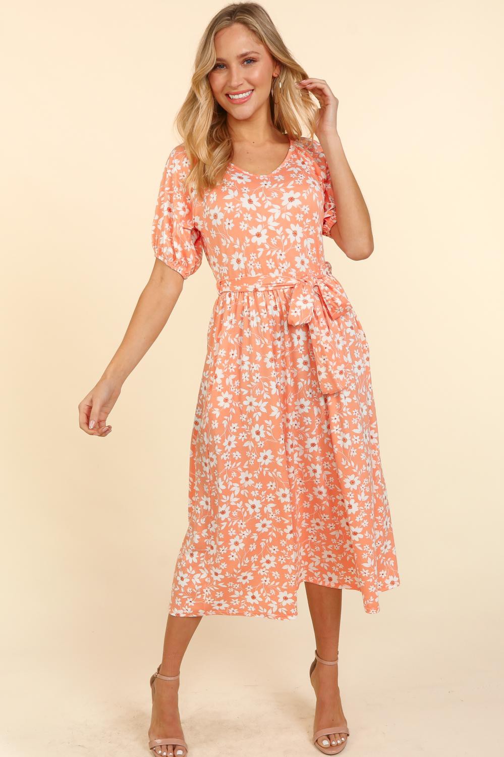 Lovely Lady May ~ Coral Daisy Print Dress