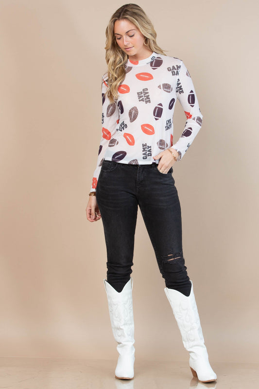 Orange Football Game Day ~ Mesh Long Sleeve Top