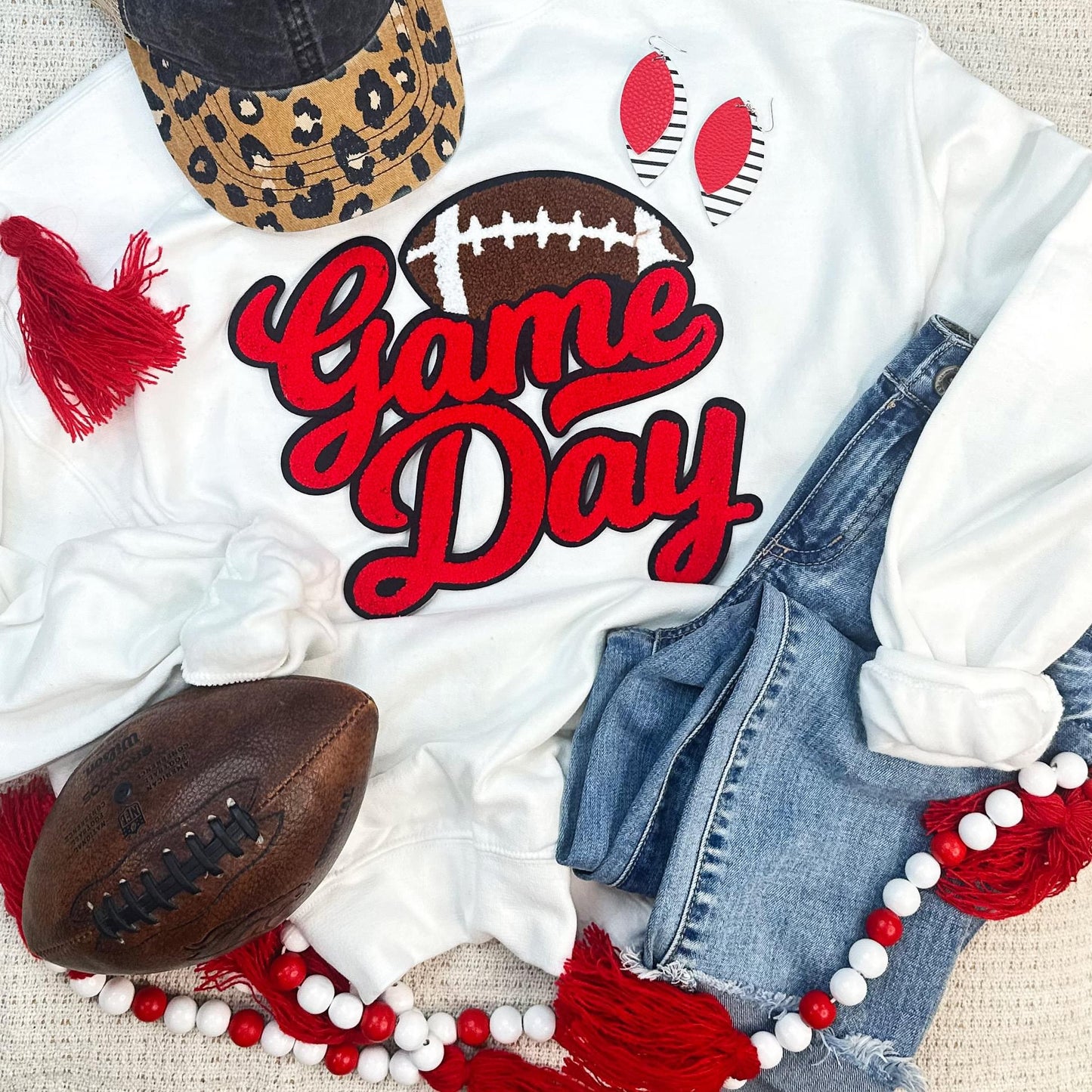 Game Day ~ Type Color Options Below! Chenille Patch Crewneck Sweatshirt