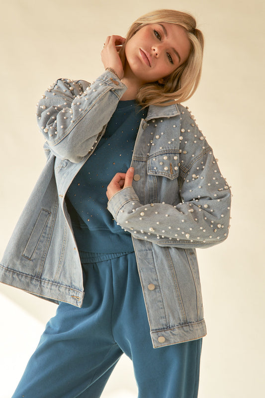 Pearl Rhinestone Denim Jacket