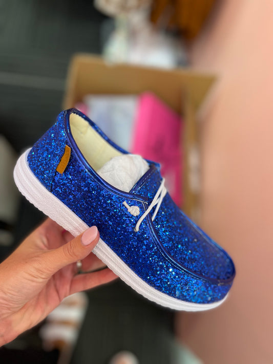 Kayak - Corky’s Electric Blue Glitter Slip-On’s