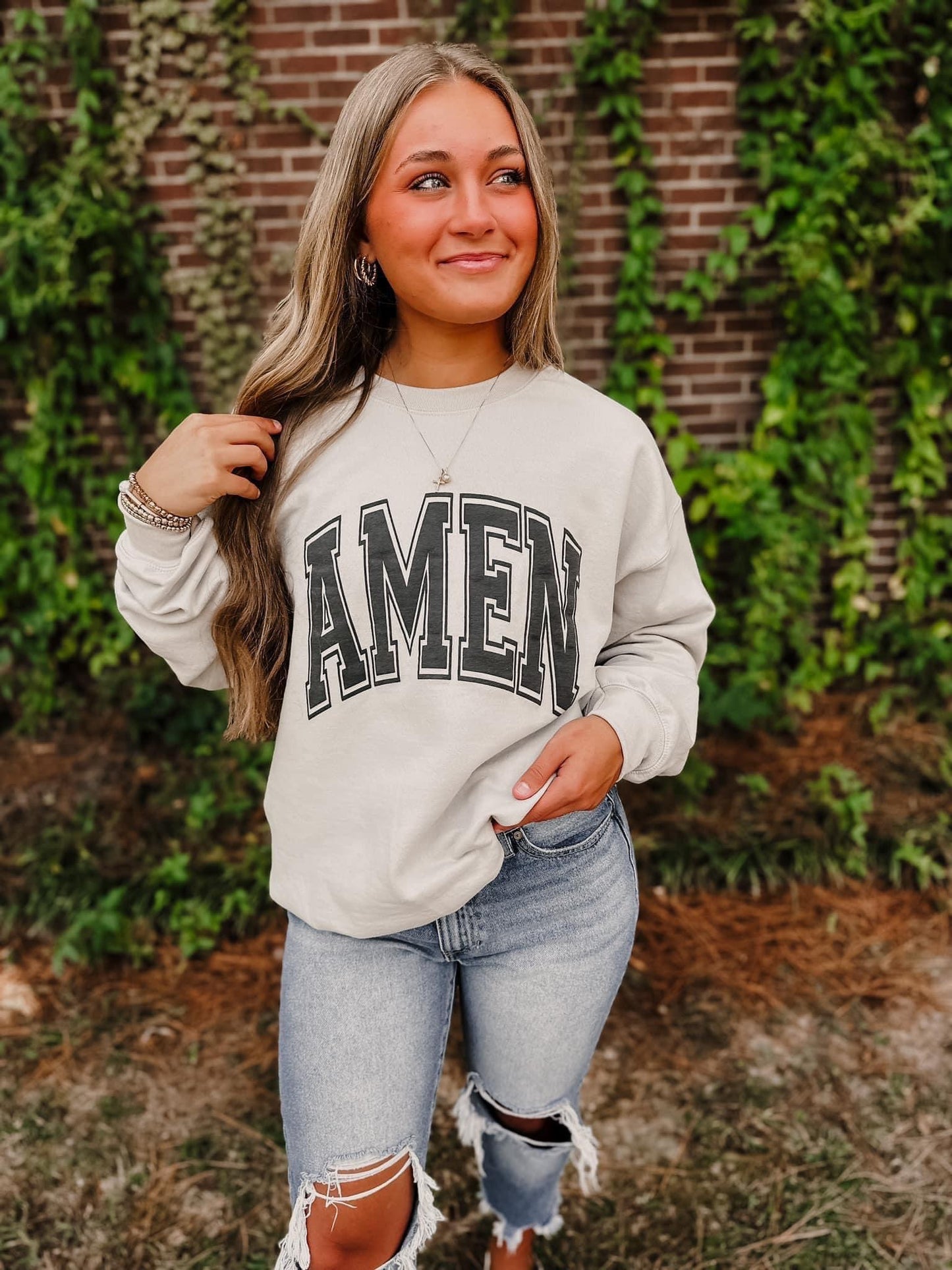 Amen ~ Sand and Charcoal Screen Printed Sweatshirt