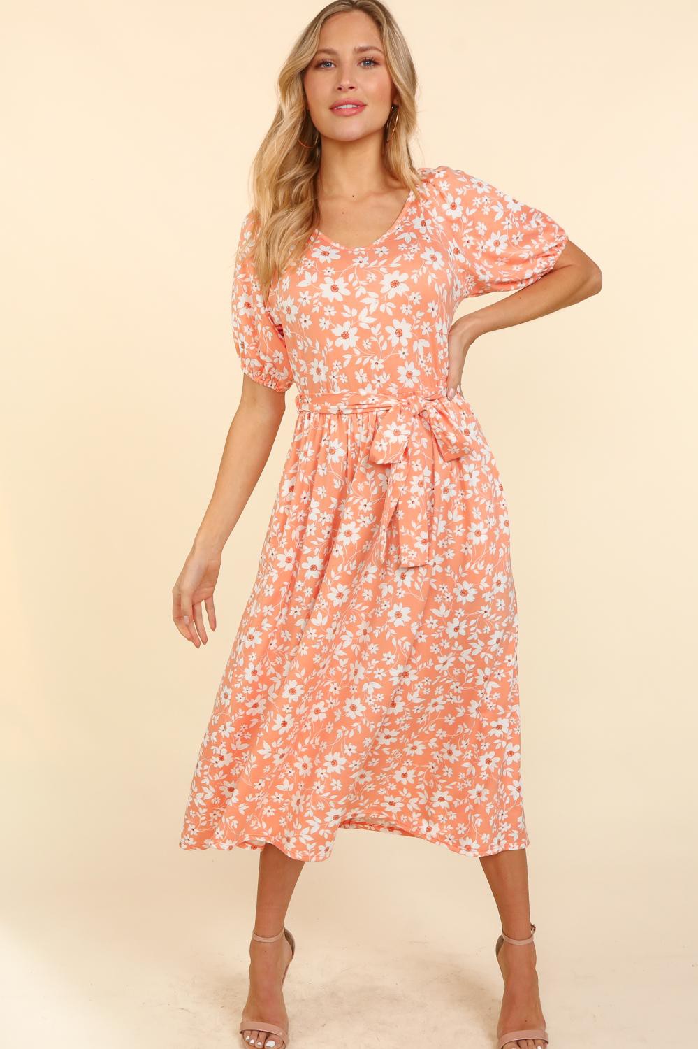 Lovely Lady May ~ Coral Daisy Print Dress