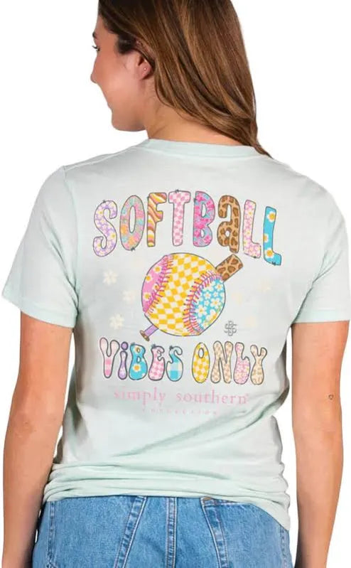 Softball Vibes Only ~ Mint Green Simply Southern Tee