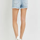 Victoria ~ High Rise Frayed Hem Denim Shorts