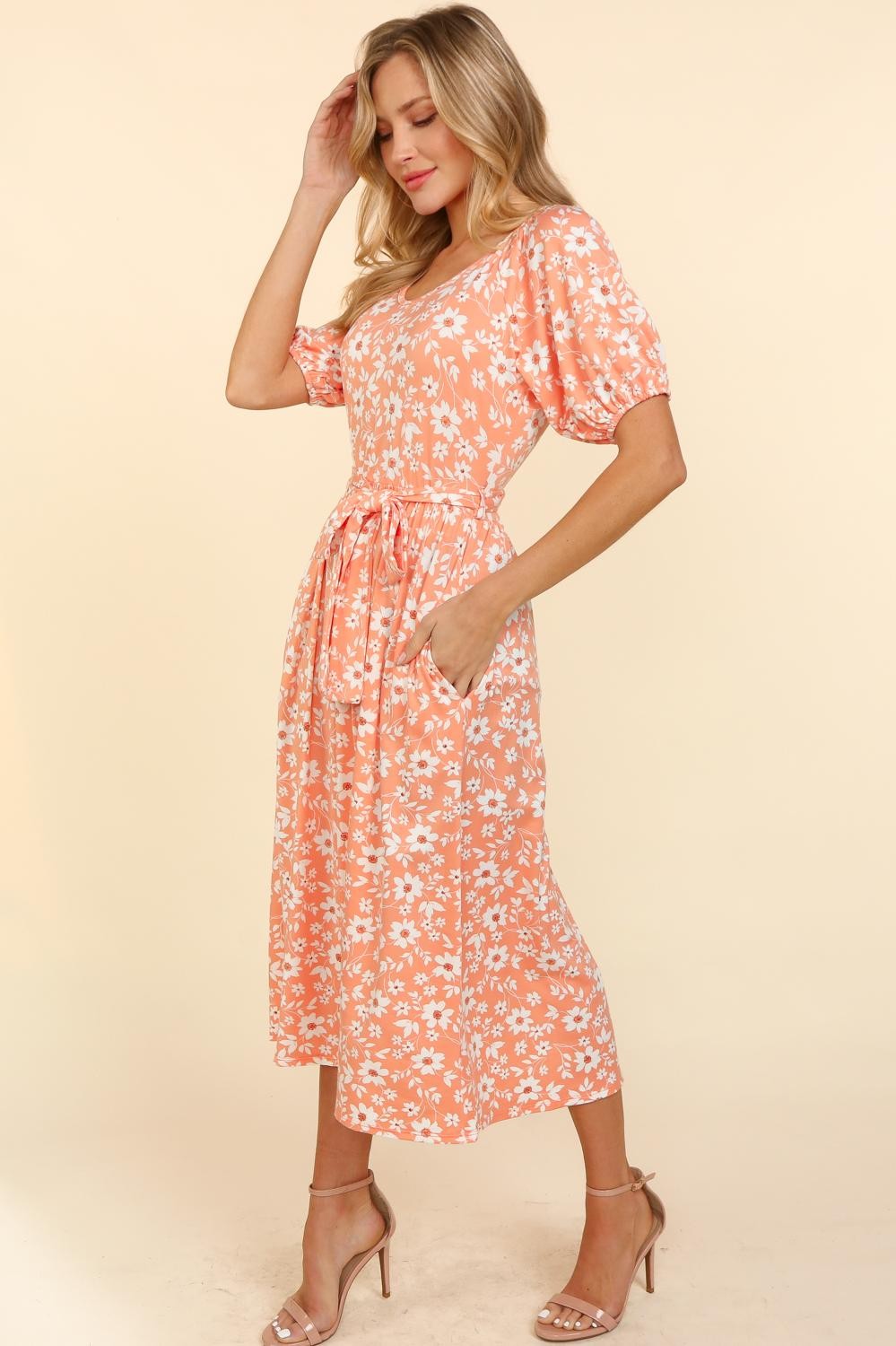 Lovely Lady May ~ Coral Daisy Print Dress