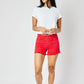 Boston ~ Judy Blue Red Mid-Rise Frayed Hem Shorts