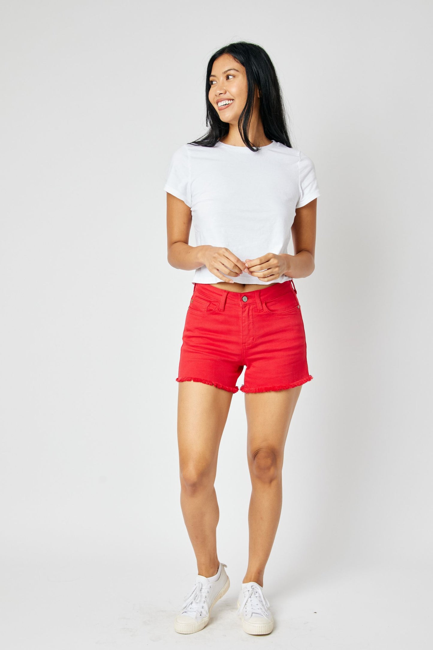 Boston ~ Judy Blue Red Mid-Rise Frayed Hem Shorts