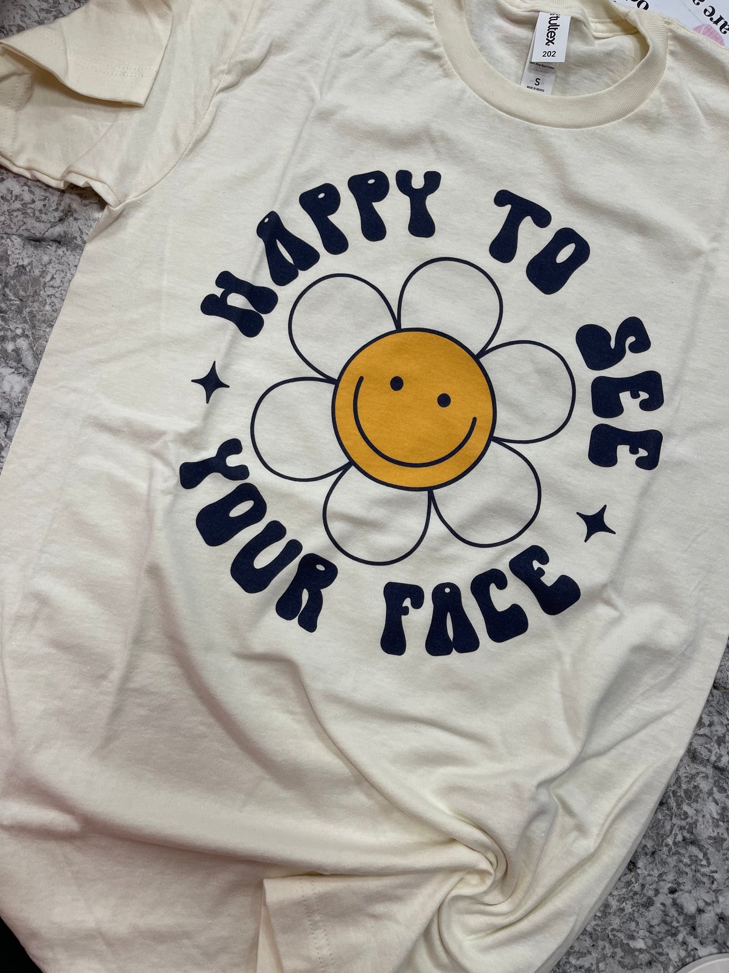 Happy To See Your Face ~ Cream Retro Flower Tee